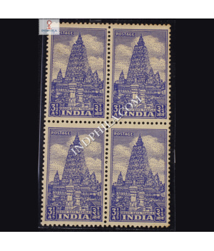 INDIA 1949 BODH GAYA TEMPLE BRIGHT BLUE MNH BLOCK OF 4 DEFINITIVE STAMP
