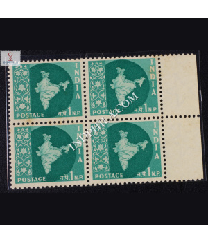INDIA 1957 MAP OF INDIA BLUE GREEN MNH BLOCK OF 4 DEFINITIVE STAMP