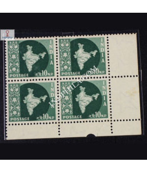 INDIA 1957 MAP OF INDIA DEEP DULL GREEN MNH BLOCK OF 4 DEFINITIVE STAMP