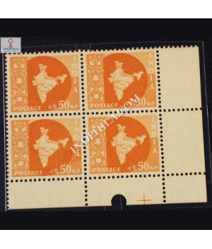 INDIA 1959 MAP OF INDIA ORANGE MNH BLOCK OF 4 DEFINITIVE STAMP