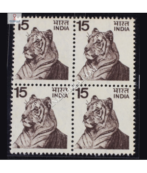 INDIA 1975 TIGER WHITE BACKGROUND BLACKISH BROWN MNH BLOCK OF 4 DEFINITIVE STAMP