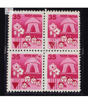 INDIA 1982 FAMILY PLANNING CERISE MNH BLOCK OF 4 DEFINITIVE STAMP