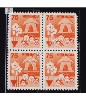 INDIA 1990 FAMILY PLANNING ORANGE AND VERMILION MNH BLOCK OF 4 DEFINITIVE STAMP