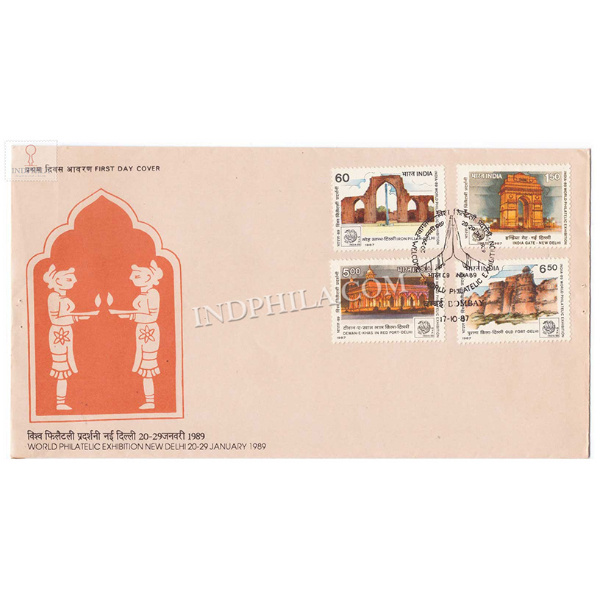 India 1987 India 89 International Stamp Exhibition Delhi Landmarks Fdc