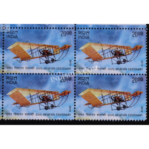 India 2012 100 Years Of Civil Aviation First Commercial Flight S1 Mnh Block Of 4 Stamp