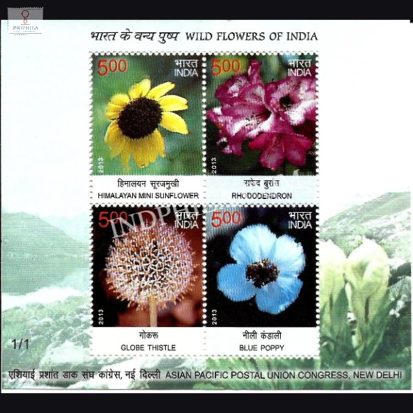 India 2013 Wild Flowers Of India 4 Stamps 1 3 Mnh Miniature Sheet