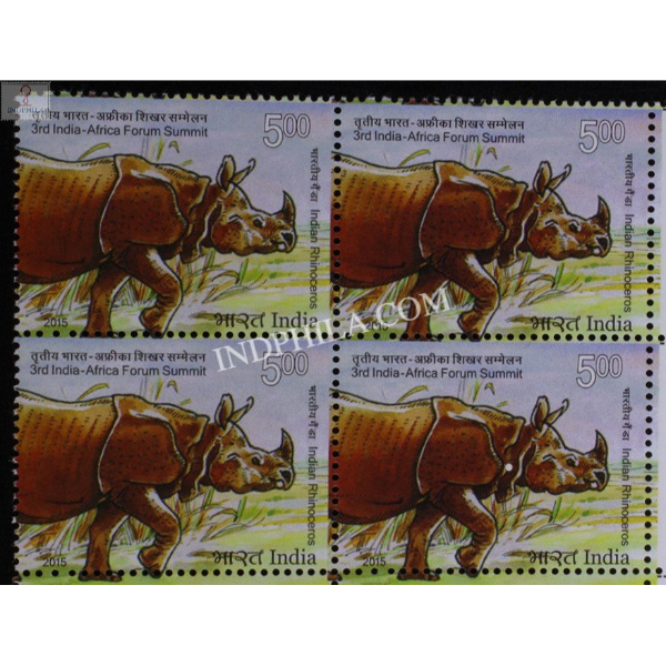 India 2015 3rd India Africa Forum Summit One Horned Rhino Mnh Block Of 4 Stamp