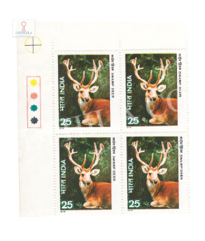 India 1976 Indian Wild Life Swamp Deer Mnh Block Of 4 Traffic Light Stamp