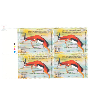 India 2015 3rd India Africa Forum Summit Thomsons Gazelle Mnh Block Of 4 Traffic Light Stamp