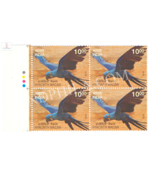 India 2016 Exotic Birds Hyacinth Macaw Mnh Block Of 4 Traffic Light Stamp