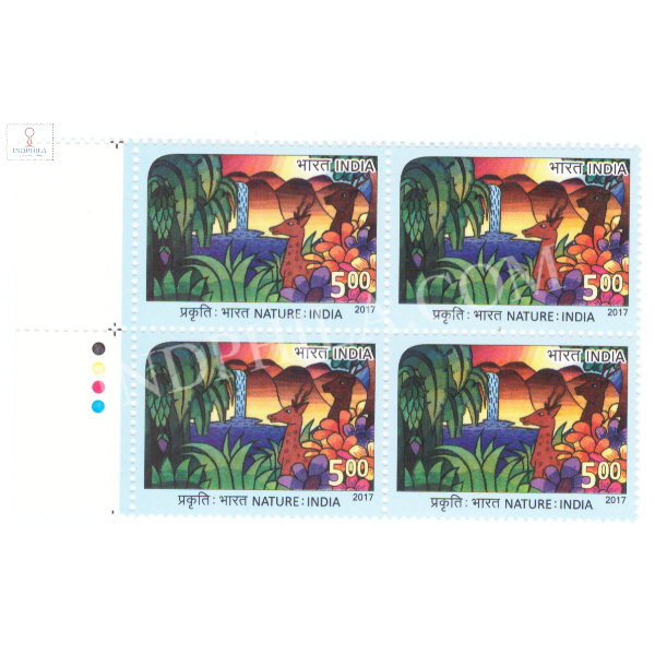 India 2017 Nature India Deer Mnh Block Of 4 Traffic Light Stamp