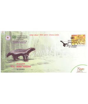 India 2022 Special Cover Of 68th Wildlife Week 2022 Honey Badger From Kollegal Karnataka