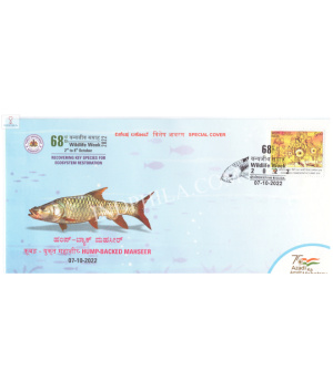 India 2022 Special Cover Of 68th Wildlife Week 2022 Hump Backed Mahseer From Kollegal Karnataka