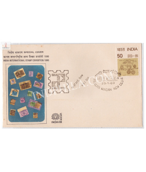 India 1980 Special Cover Of India International Stamp Exhibition 1980 P C I Day India Used Abroad Collage Of Stamp And Cancellations New Delhi