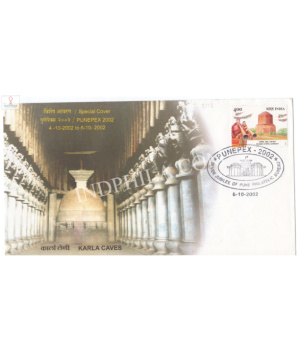 India 2002 Special Cover Of Punepex Karla Caves 2002