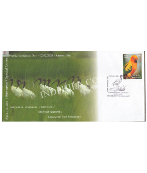 India 2024 Special Cover Of World Wetland Day Karaivetti Bird Sanctuary 2024