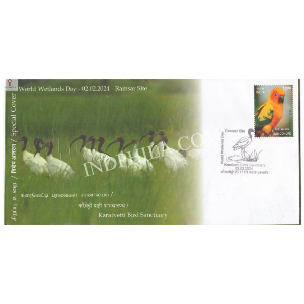 India 2024 Special Cover Of World Wetland Day Karaivetti Bird Sanctuary 2024